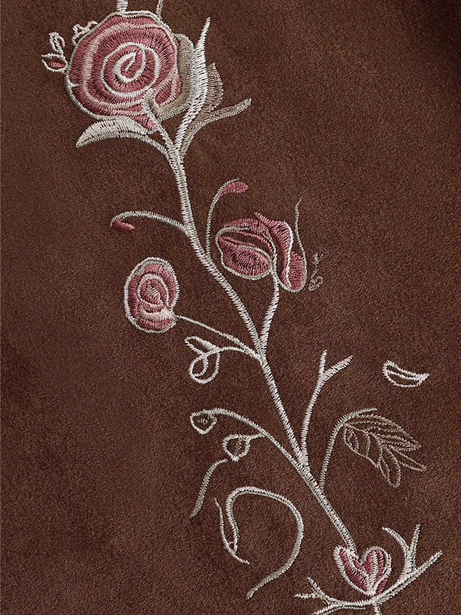 Western-style Floral Embroidered Pocket Flared Trousers