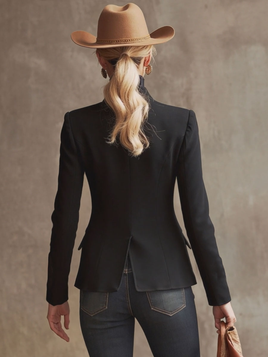 Stand Collar Single-breasted Rose Embroidered Wool Blazer