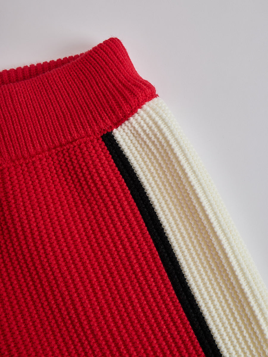 Retro Sports Style Contrast Colour Knit Top And Trousers Set