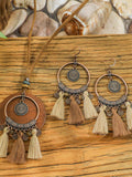 Vintage Distressed Bohemian Tassel Necklace and Earring Set