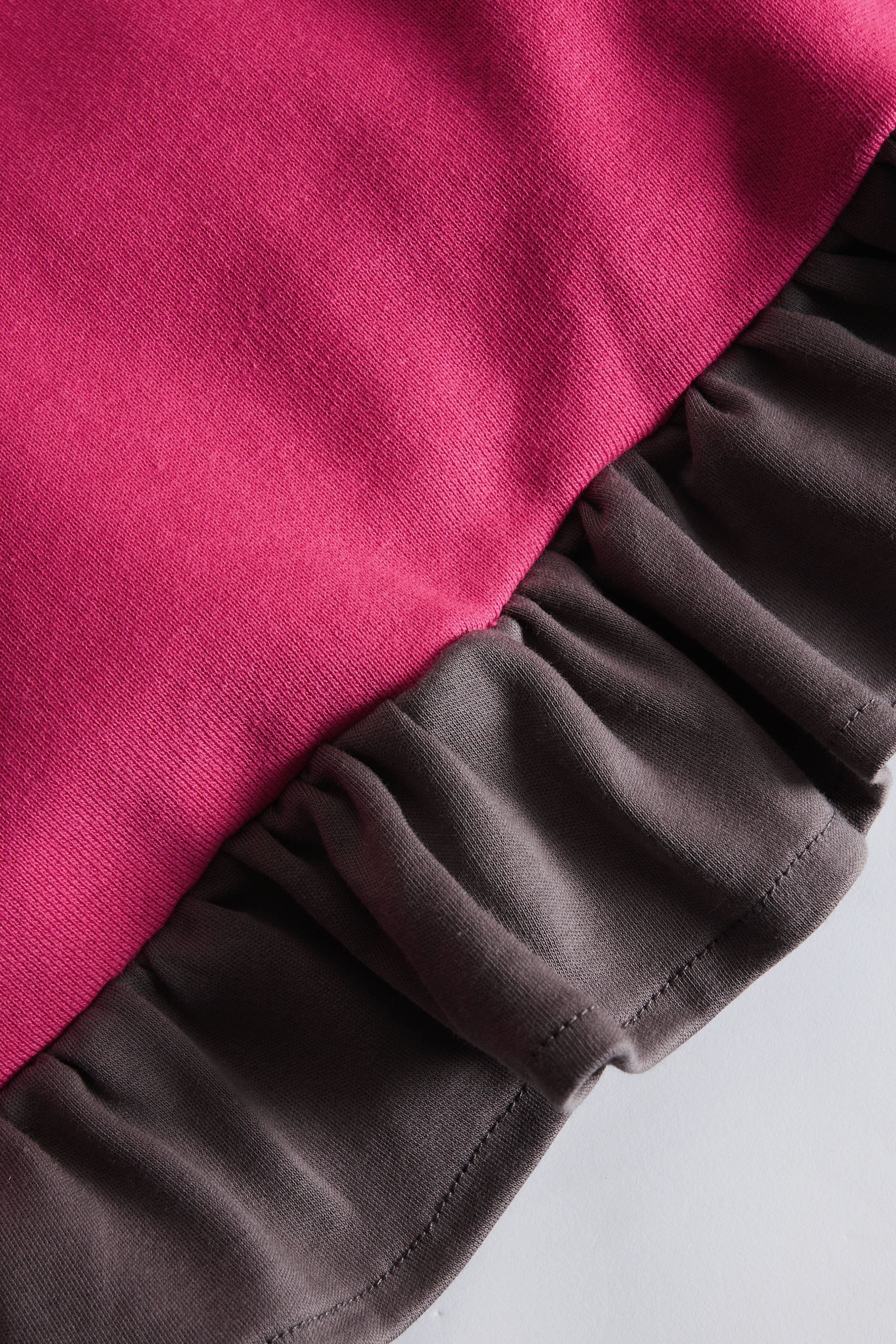 Sporty Colour-blocked Ruffled Half-zip Hooded Long-sleeved Mini Dress