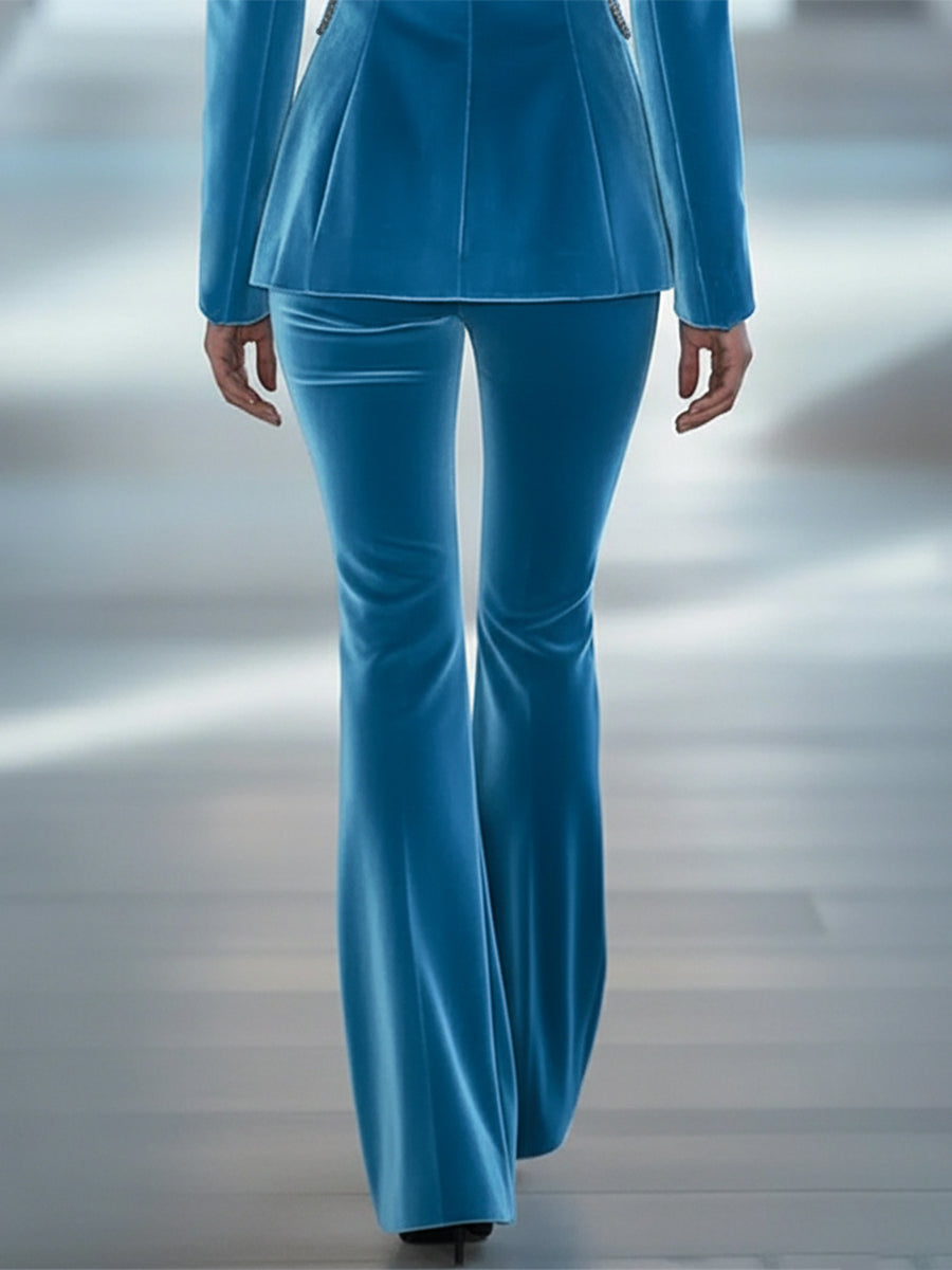 Casual Loose Retro Solid Colour Velvet Flared Trousers