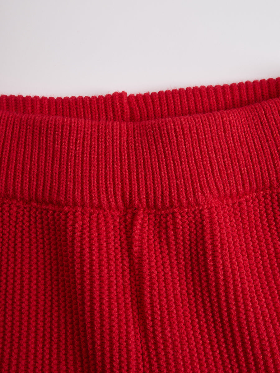 Retro Sports Style Contrast Colour Knit Top And Trousers Set