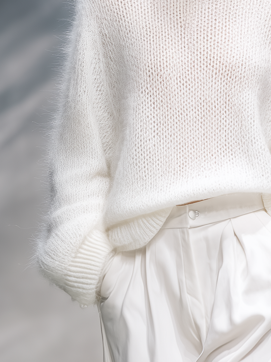 Elegant Solid Colour Round Neck Loose Pullover Sweater
