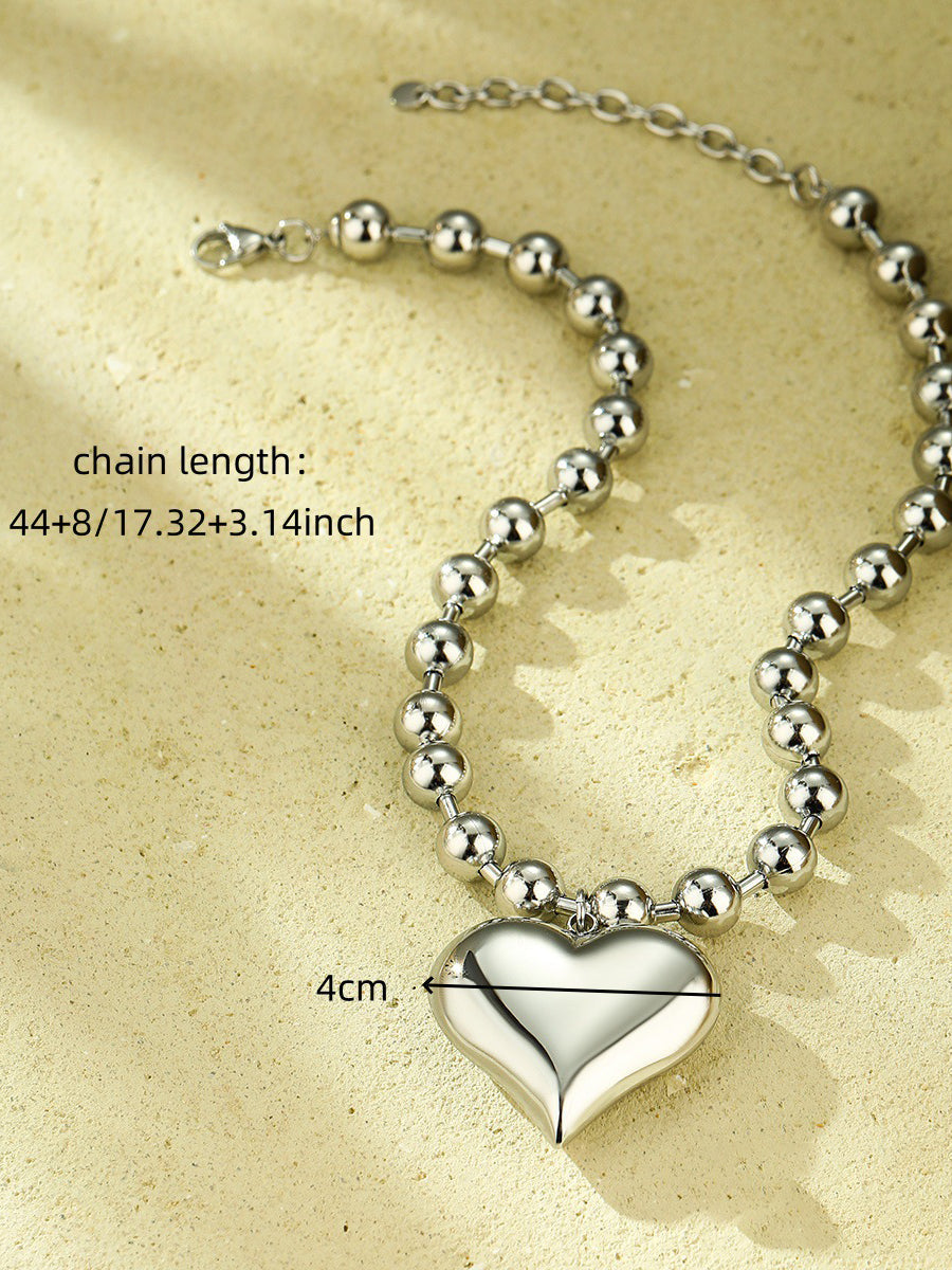 Fashion Beaded Heart Shape 18k Contrast Colour Stainless Steel Necklace