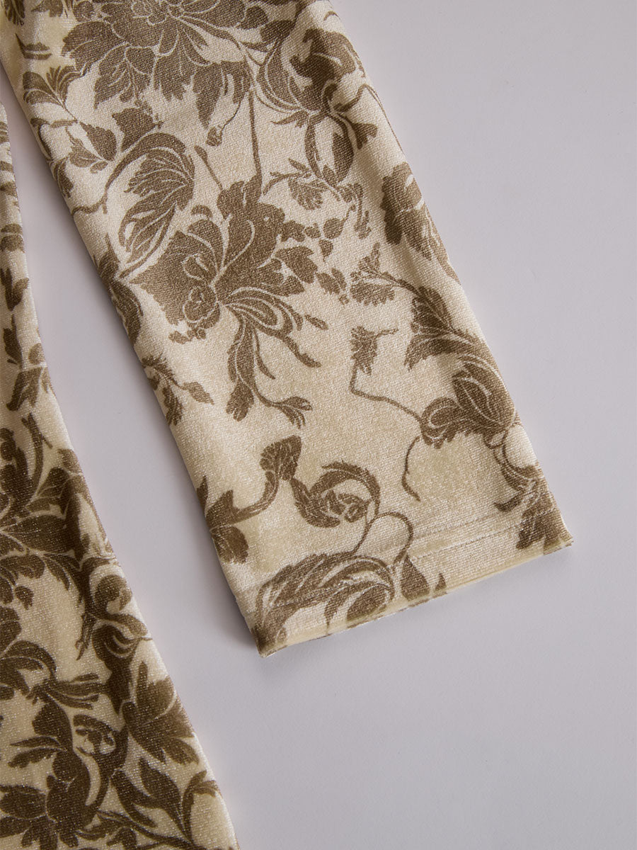 Stylish and Elegant Champagne-Coloured Velvet Printed Shirt
