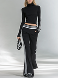Sporty and Stylish Stand-up Collar T-shirt and Flared Trousers Set