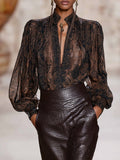 Premium Printed V-Neck Mocha Brown Long Sleeve Shirt