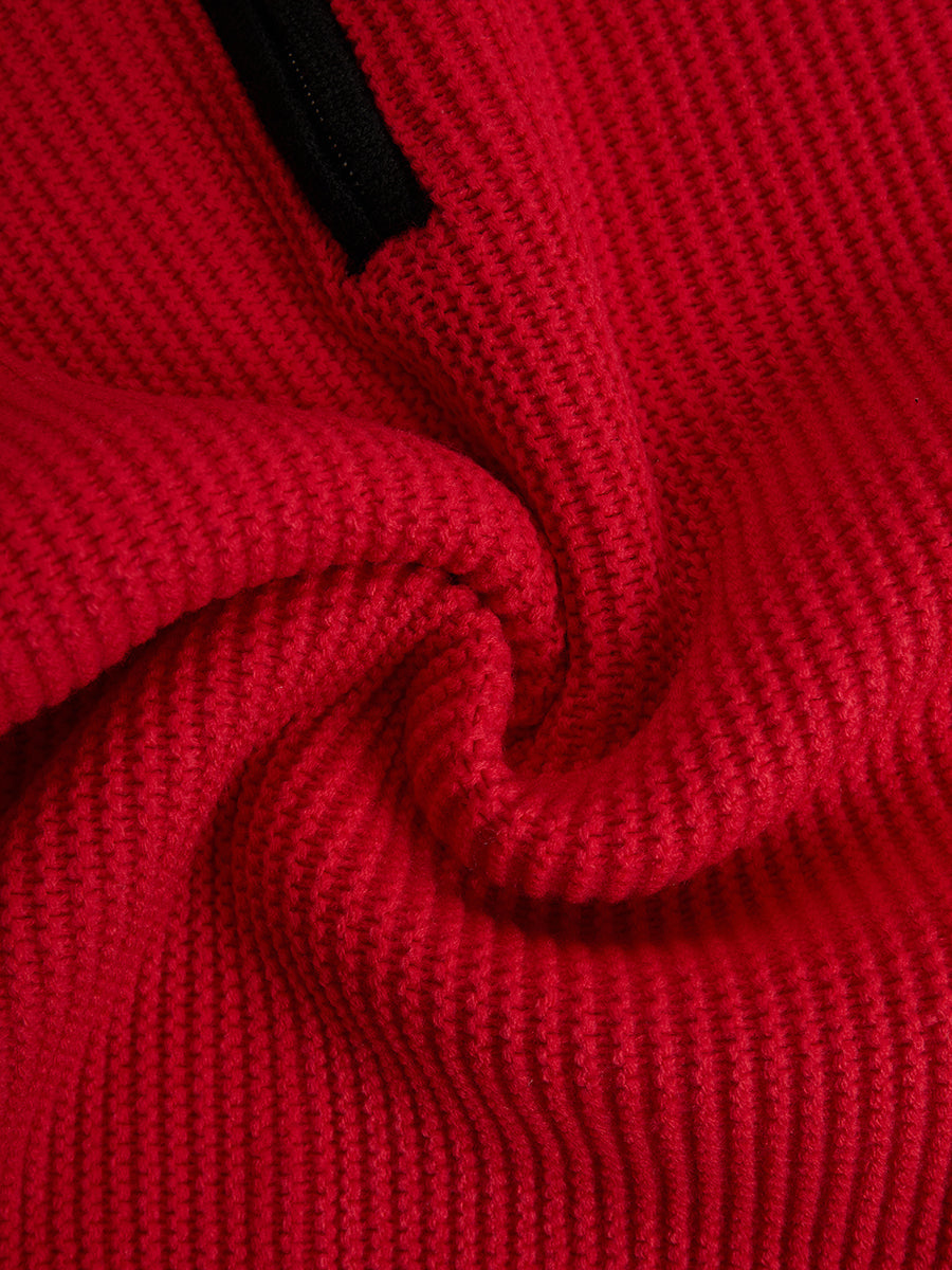 Retro Sports Style Contrast Colour Knit Top And Trousers Set