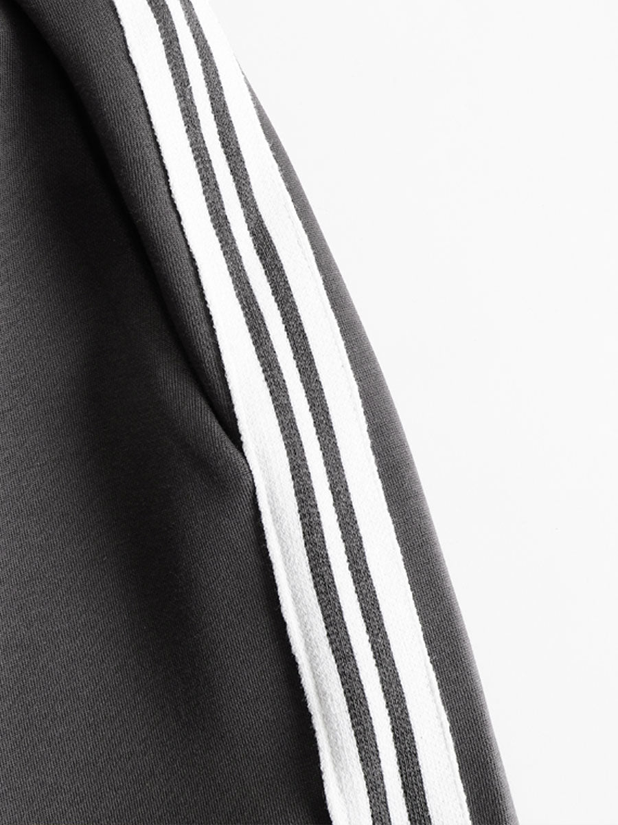 Retro Sporty Webbing Grey-White Half-Zip Sweatshirt and Wide-Leg Trousers Set