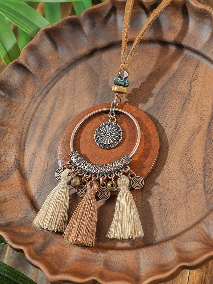 Vintage Distressed Bohemian Tassel Necklace and Earrings Set