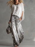 Modern And Stylish White T-shirt And Leopard Print Chiffon Trousers Set