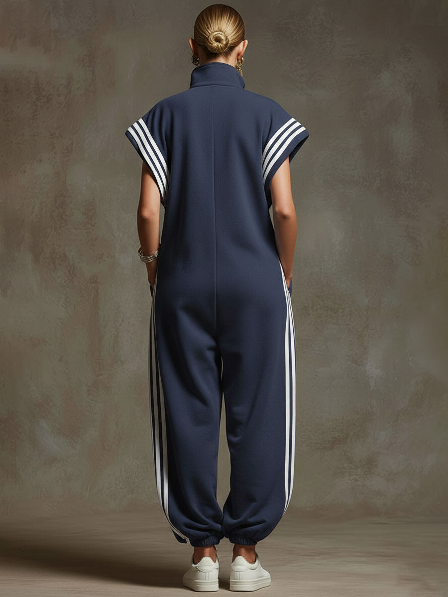 Casual Sports White Webbing Yellow-Green Sleeveless Jumpsuit