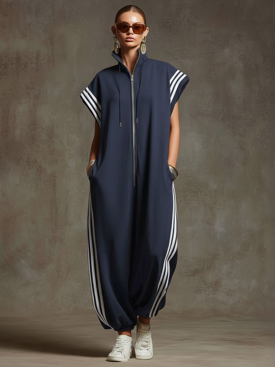 Casual Sports White Webbing Yellow-Green Sleeveless Jumpsuit