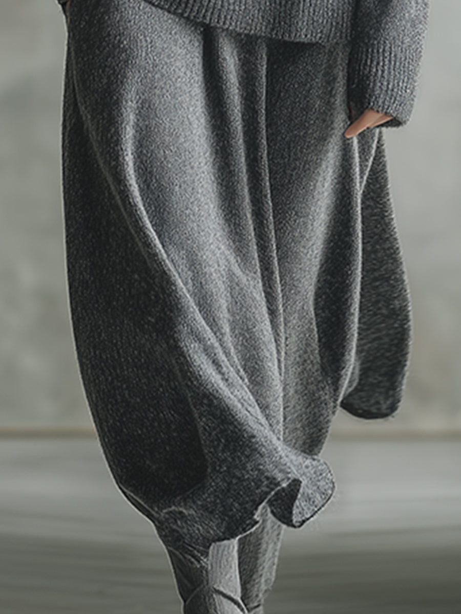Elegant Minimalist Grey Hooded Sweater Skirt Set