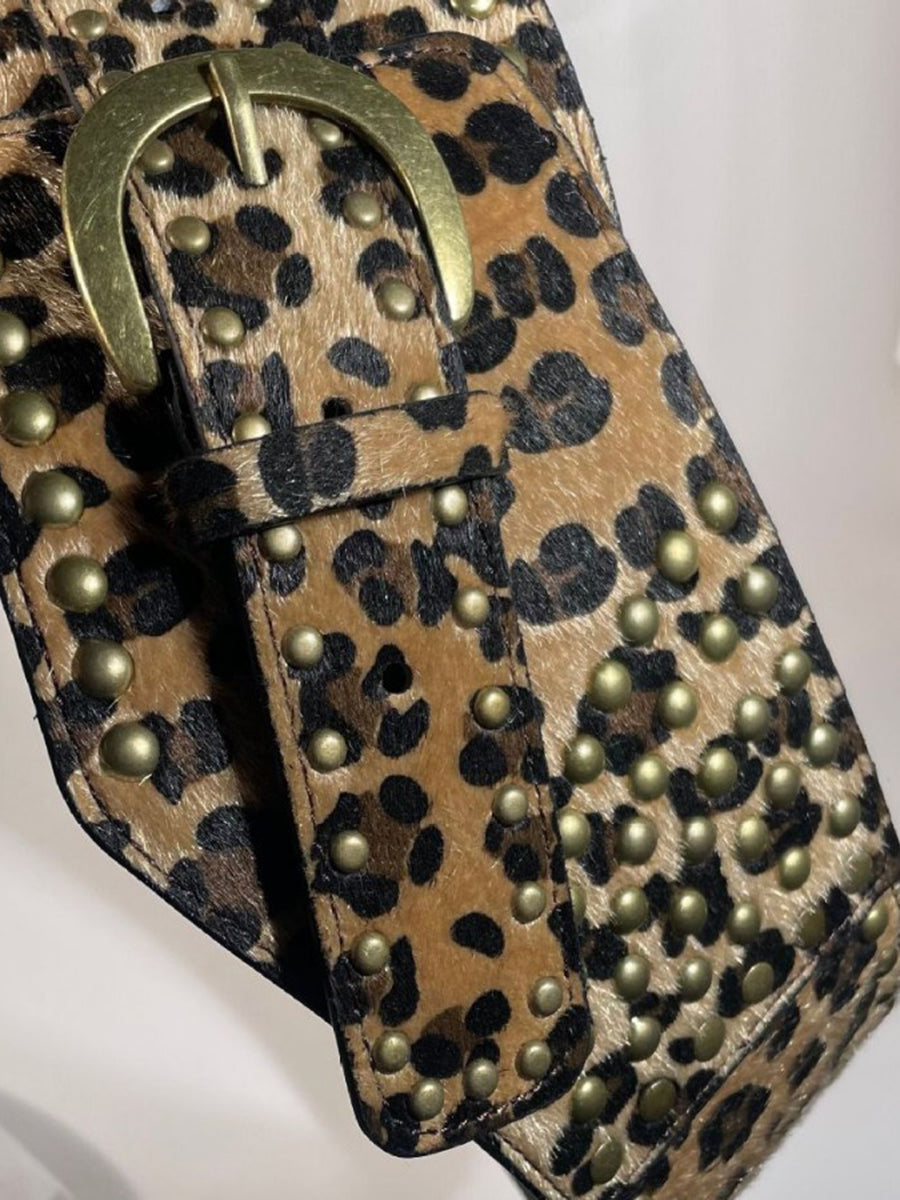 Retro Leopard Print Rivet All-Match Waist Belt