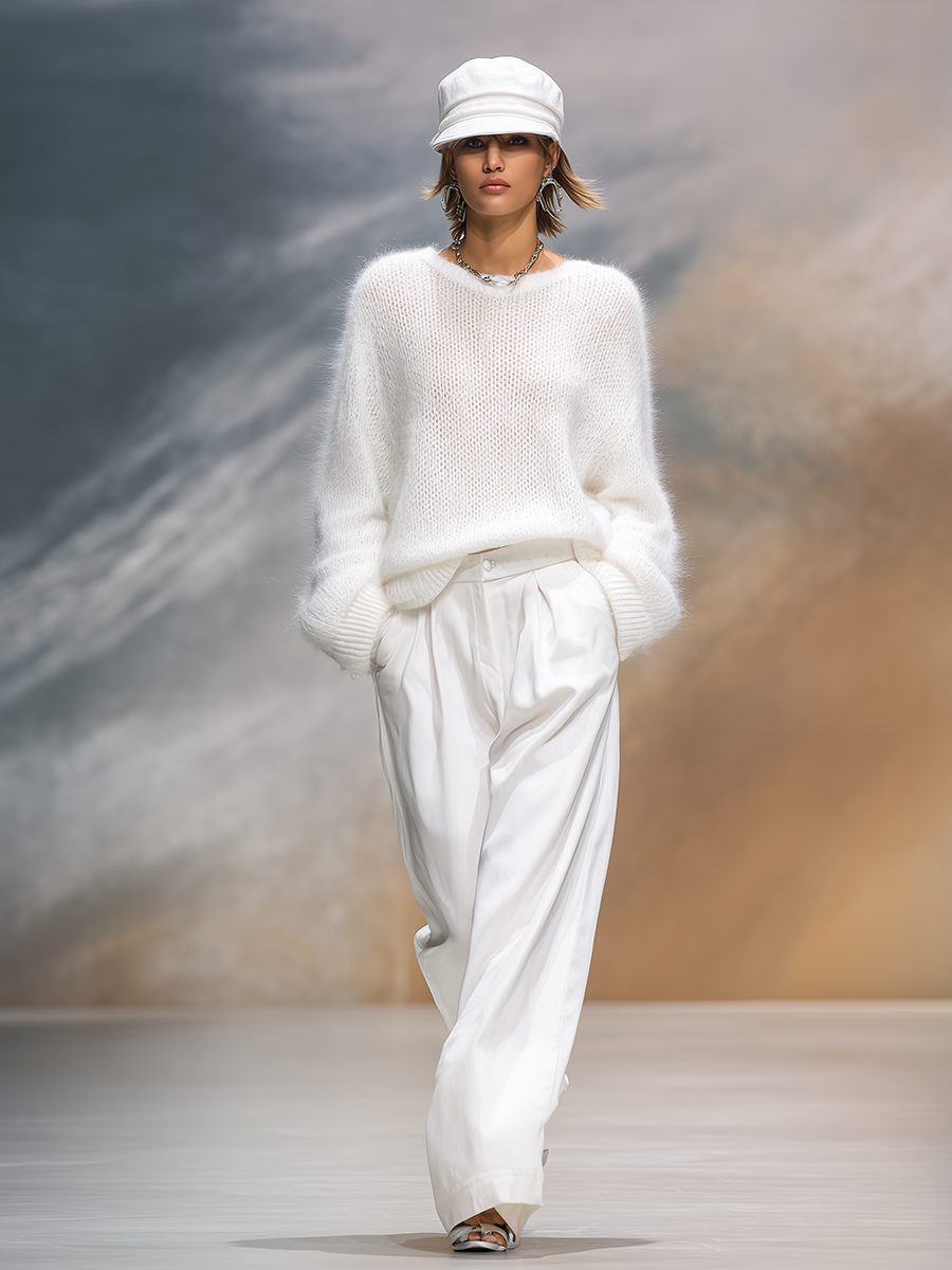 Elegant Solid Colour Round Neck Loose Pullover Sweater