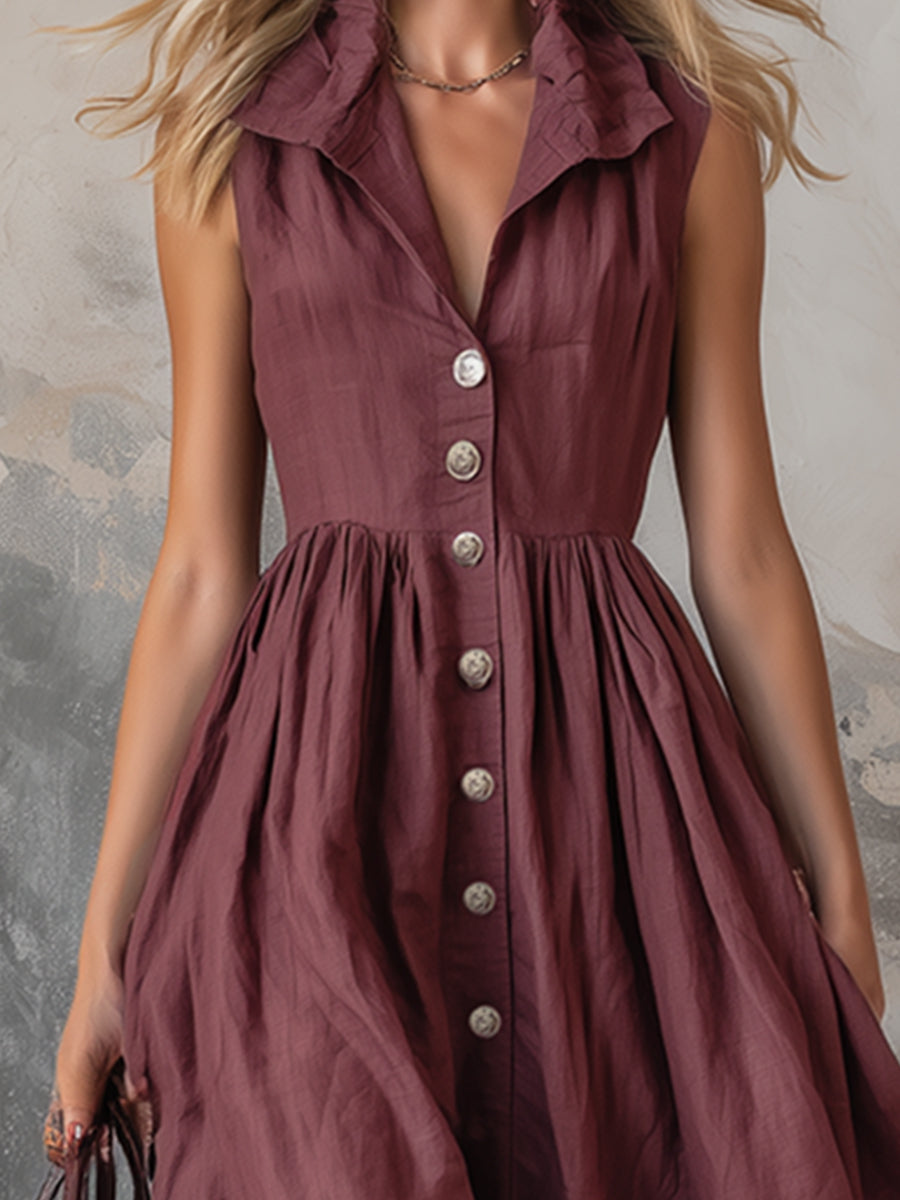 Elegant Zinfandel-coloured Cotton And Linen Sleeveless Maxi Dress