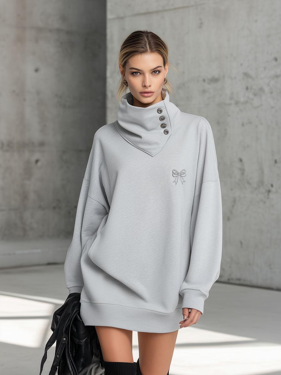 Simple Sporty Loose-fitting Collar Light Grey Mini Dress