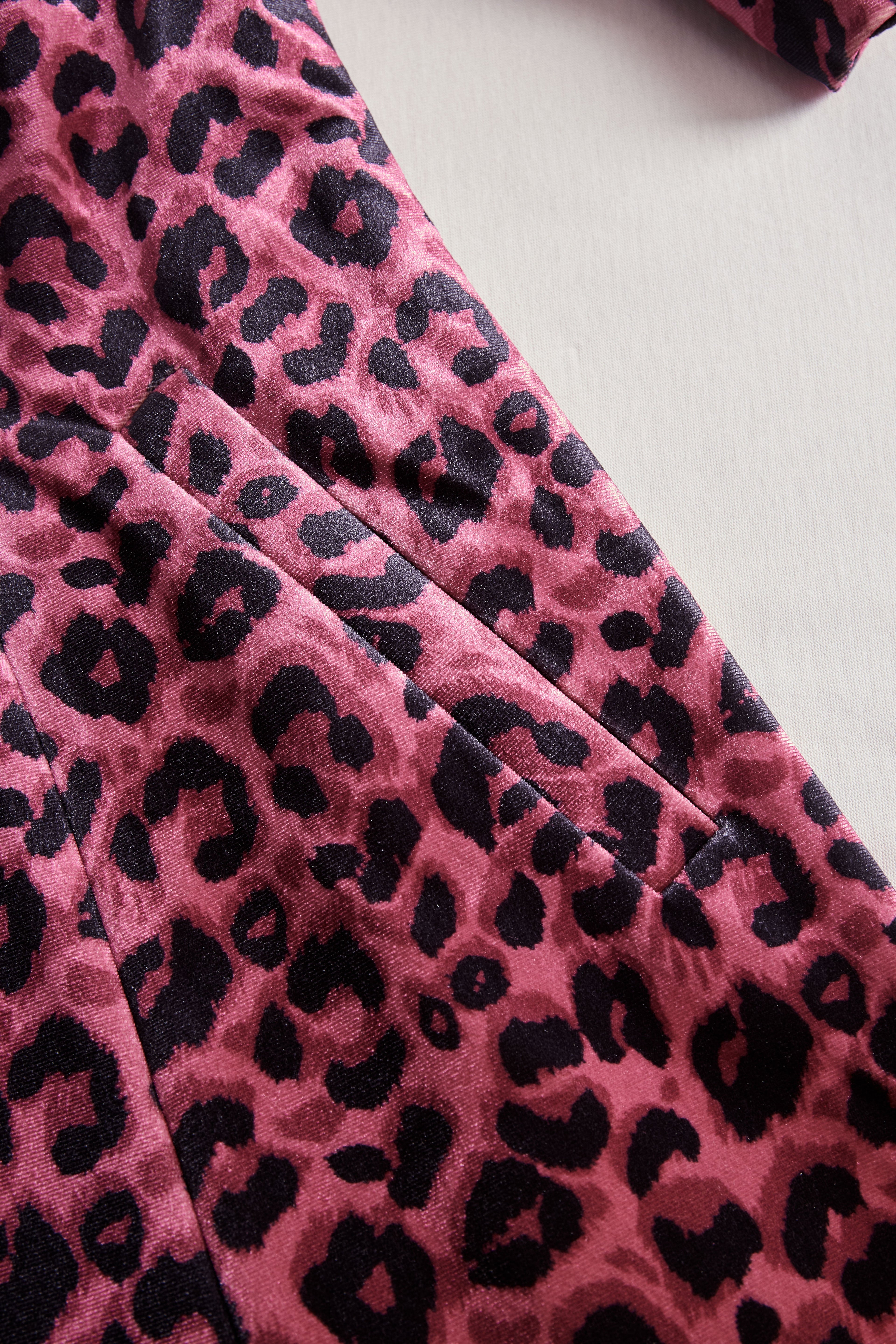 Casual Loose Vintage Velvet Leopard Print Colourblock Lapel Coat