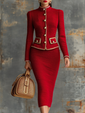 Retro Elegant Knitted Cardigan and Hip Skirt Two-Piece Set