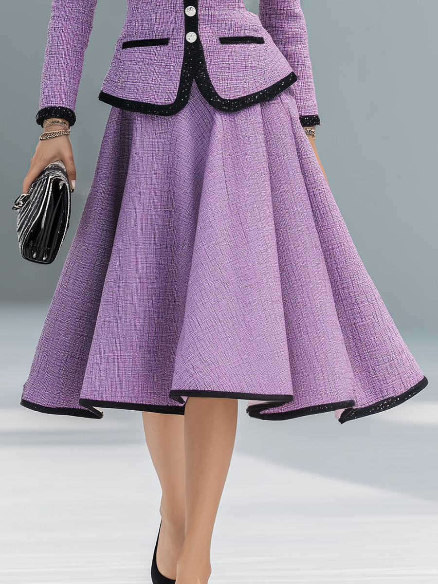 Elegant Contrasting Colour Tweed Two-piece Set