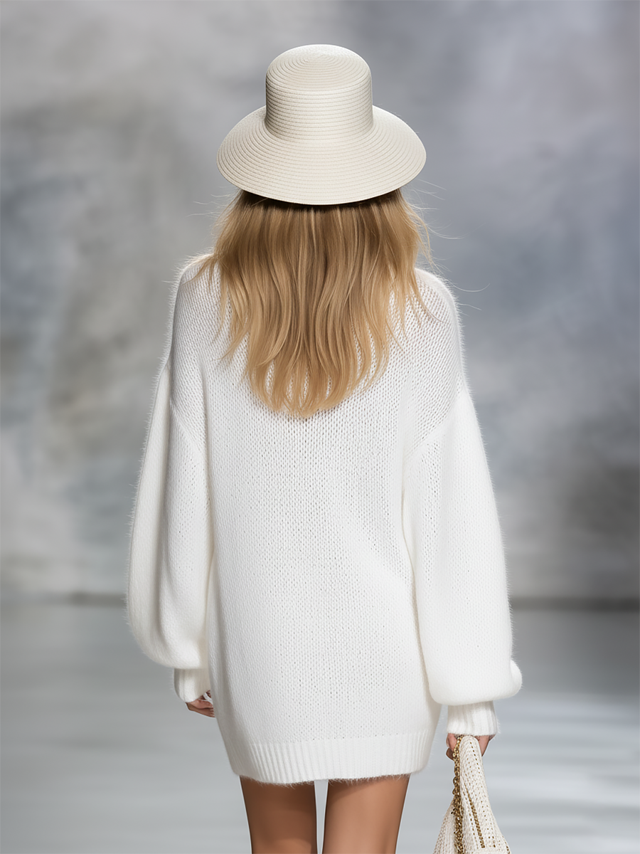 Casual Elegant V-neck Solid Colour Knitted Mini Dress