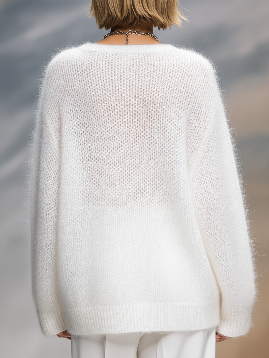 Elegant Solid Colour Round Neck Loose Pullover Sweater