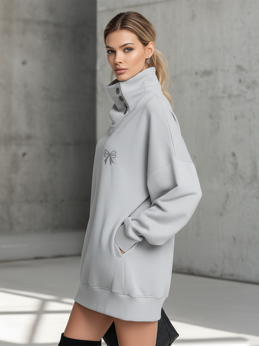 Simple Sporty Loose-fitting Collar Light Grey Mini Dress