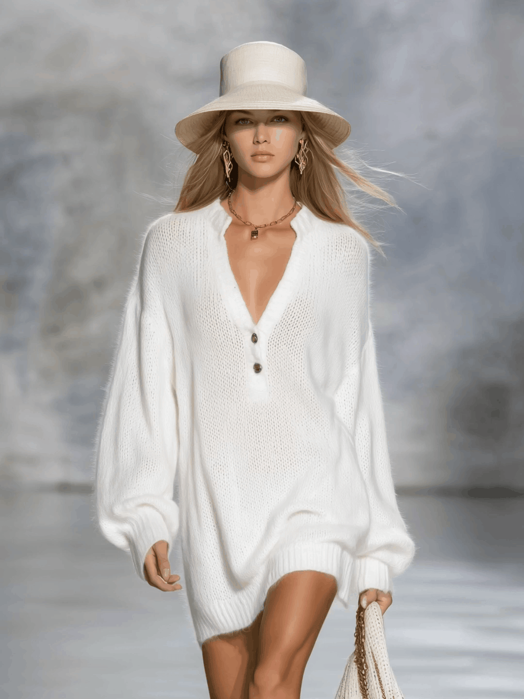 Casual Elegant V-neck Solid Colour Knitted Mini Dress
