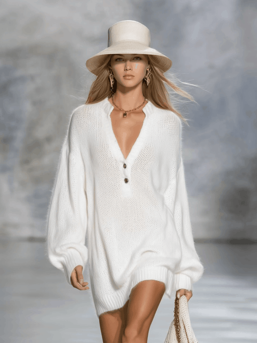 Casual Elegant V-neck Solid Colour Knitted Mini Dress