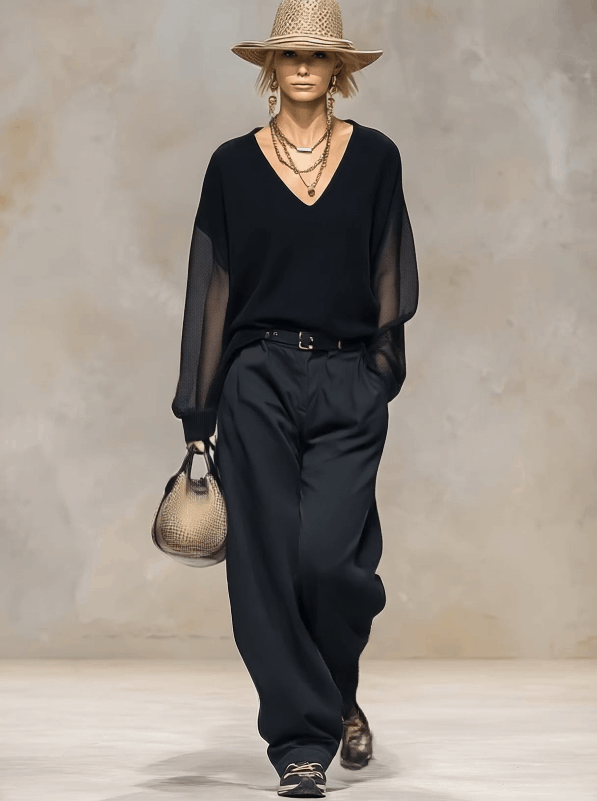 Breathable and Casual Comfortable V-neck Transparent Long-sleeved Black Knitted Blouse Top