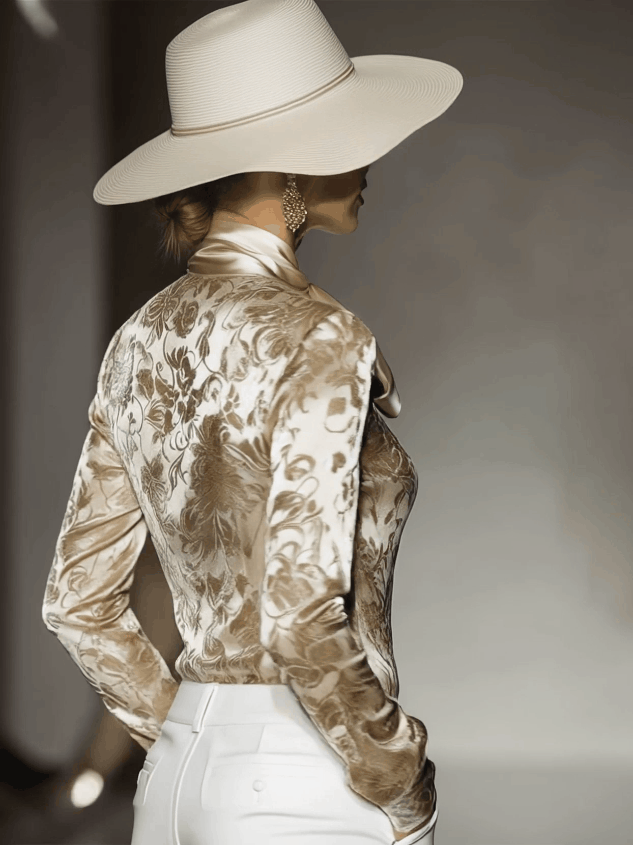 Stylish and Elegant Champagne-Coloured Velvet Printed Shirt