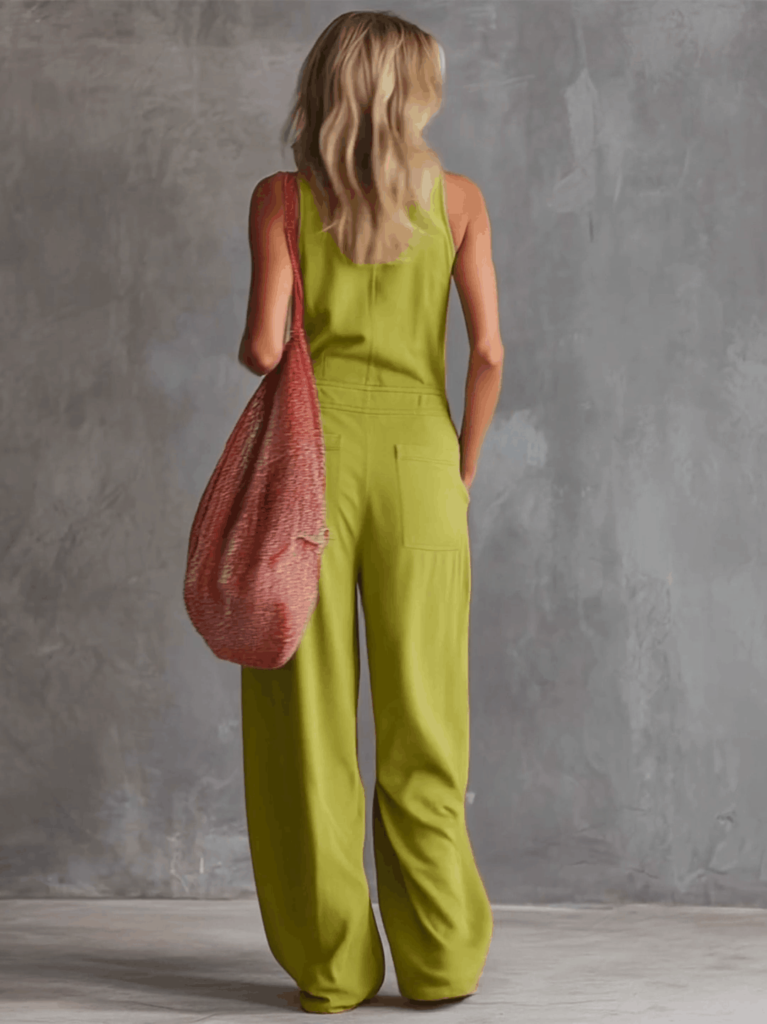Casual Retro Western Collar Front Zipper Bright Green Cotton Linen Jumpsuit