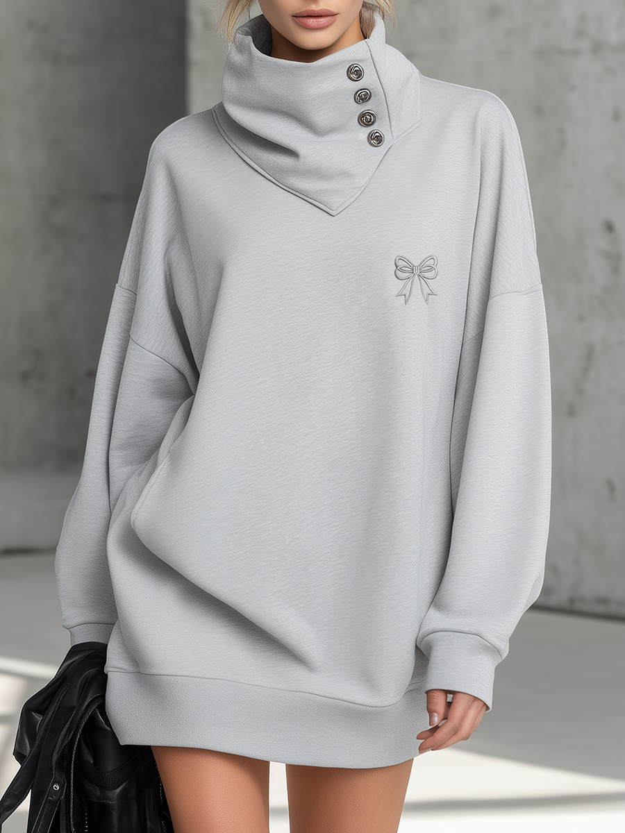 Simple Sporty Loose-fitting Collar Light Grey Mini Dress