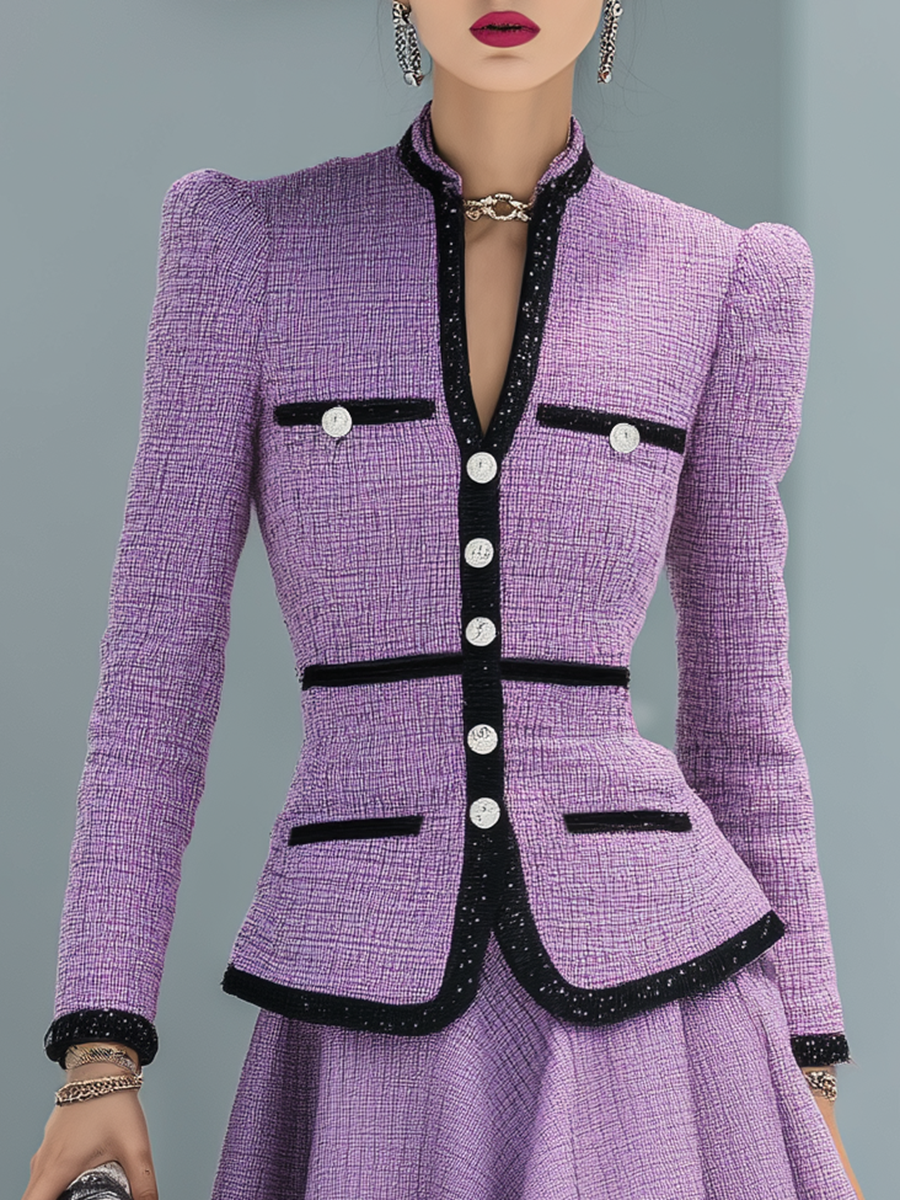 Elegant Contrasting Colour Tweed Two-piece Set