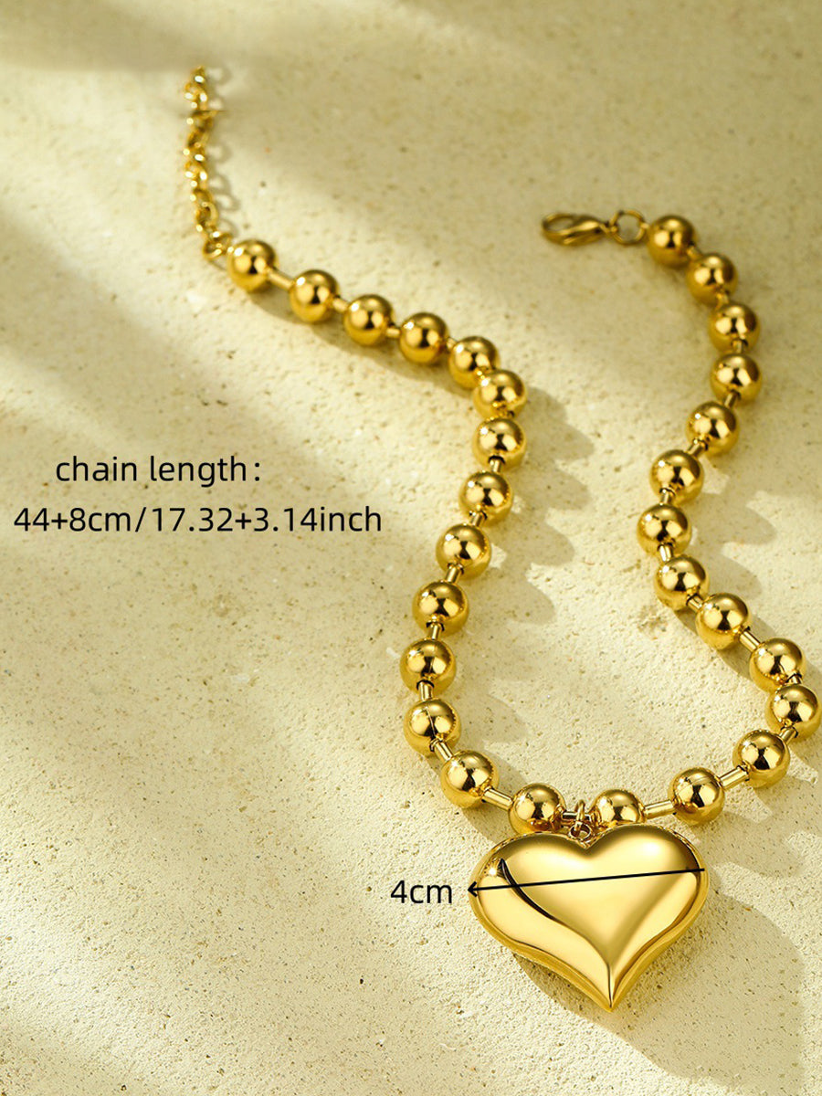 Fashion Beaded Heart Shape 18k Contrast Colour Stainless Steel Necklace