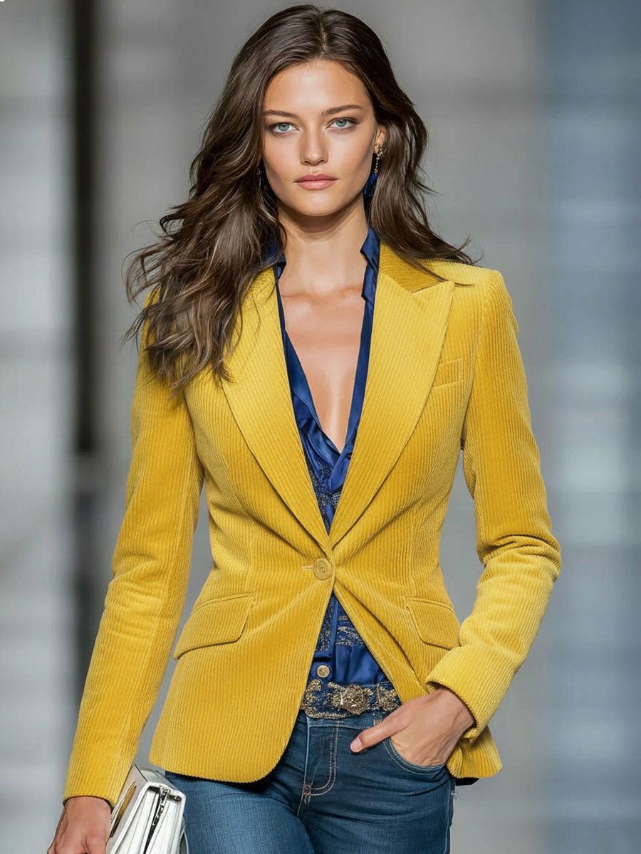 Retro Corduroy One-Button Blazer