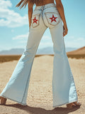【24-hour shipping out】Vintage Back Pocket Star Embroidery Denim Flared Trousers