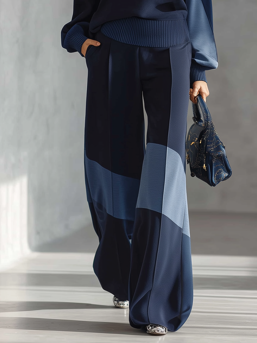 Casual Sportswear Patchwork Sweatshirt and Sweatpants Set