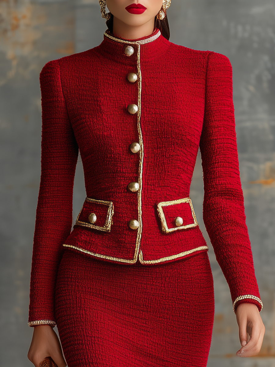 Retro Elegant Knitted Cardigan and Hip Skirt Two-Piece Set