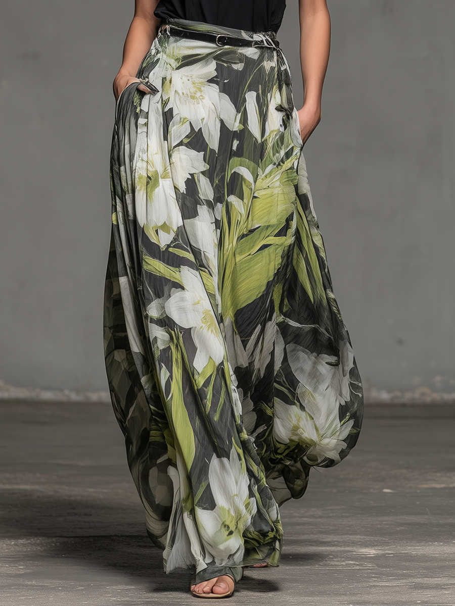 Stylish and Beautiful Round-Neck Sleeveless Top and Printed Chiffon Trousers Set