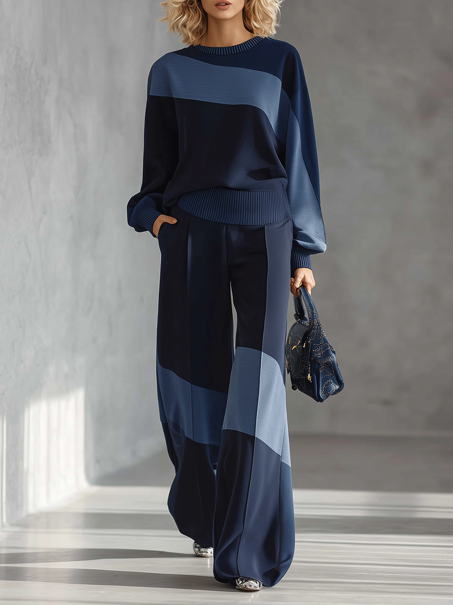 Casual Sportswear Patchwork Sweatshirt and Sweatpants Set
