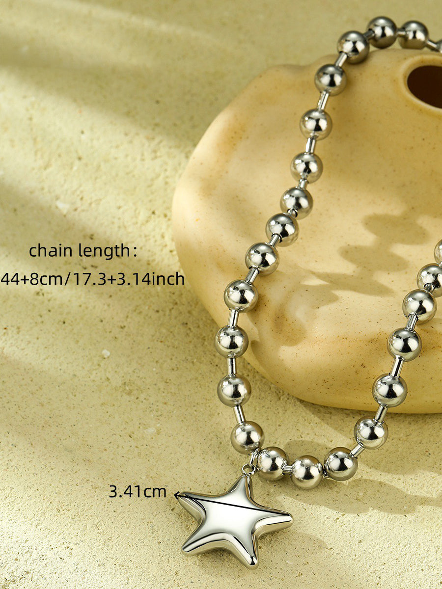 Fashion Beaded Heart Shape 18k Contrast Colour Stainless Steel Necklace