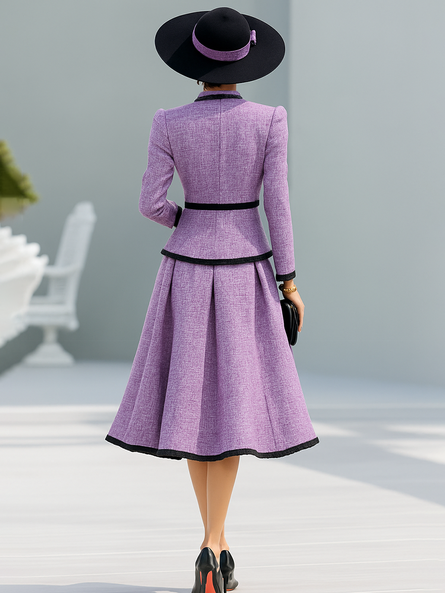 Elegant Contrasting Colour Tweed Two-piece Set