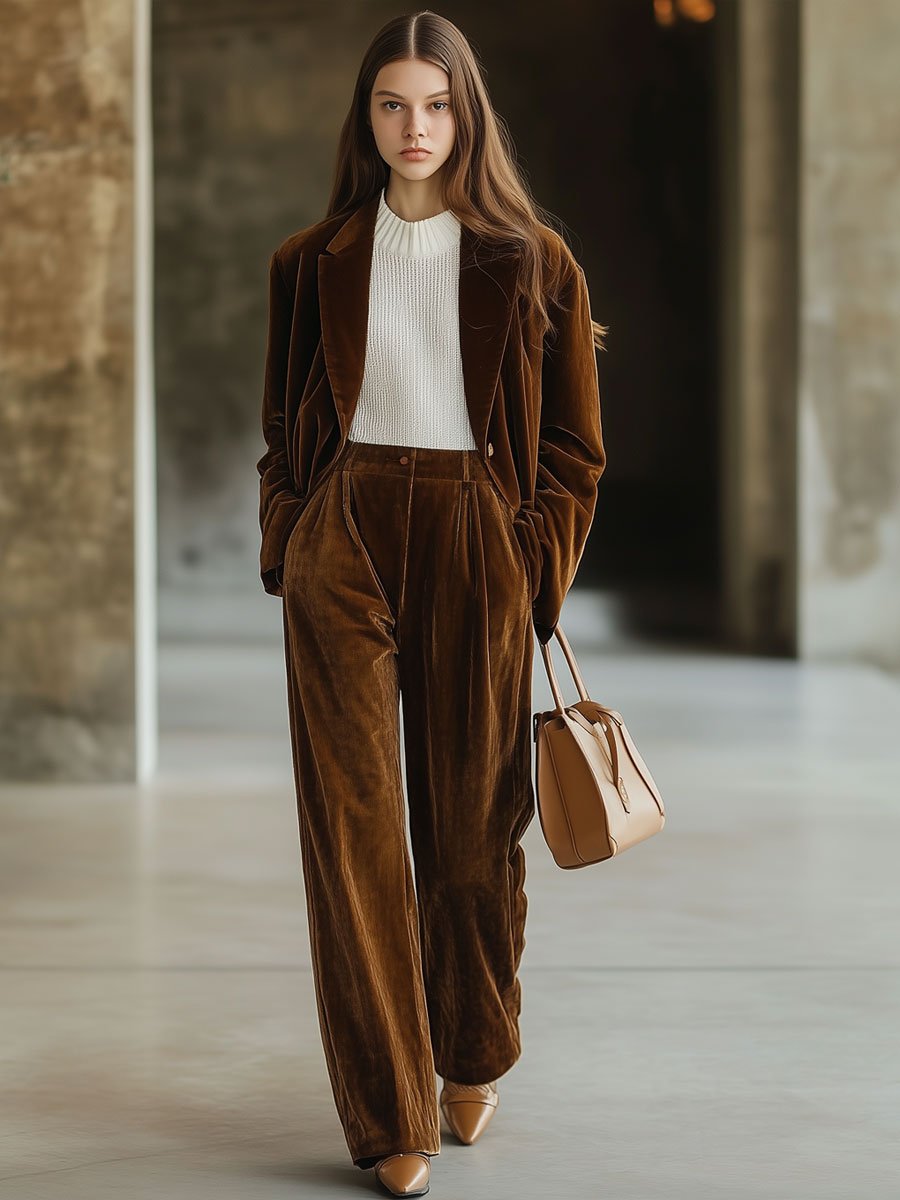 【24-hour shipping out】Casual Loose Vintage Pocket Velvet Suit Trousers