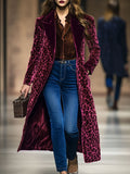 Casual Loose Vintage Velvet Leopard Print Colourblock Lapel Coat