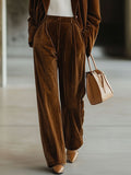 【24-hour shipping out】Casual Loose Vintage Pocket Velvet Suit Trousers