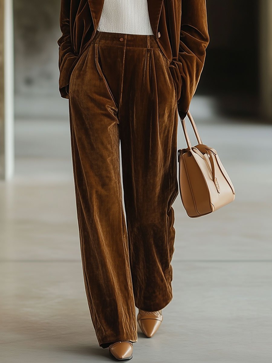 【24-hour shipping out】Casual Loose Vintage Pocket Velvet Suit Trousers
