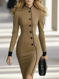 【24-hour shipping out】High-End Classic Temperament Chinese Style Stand-Up Collar Button Dress